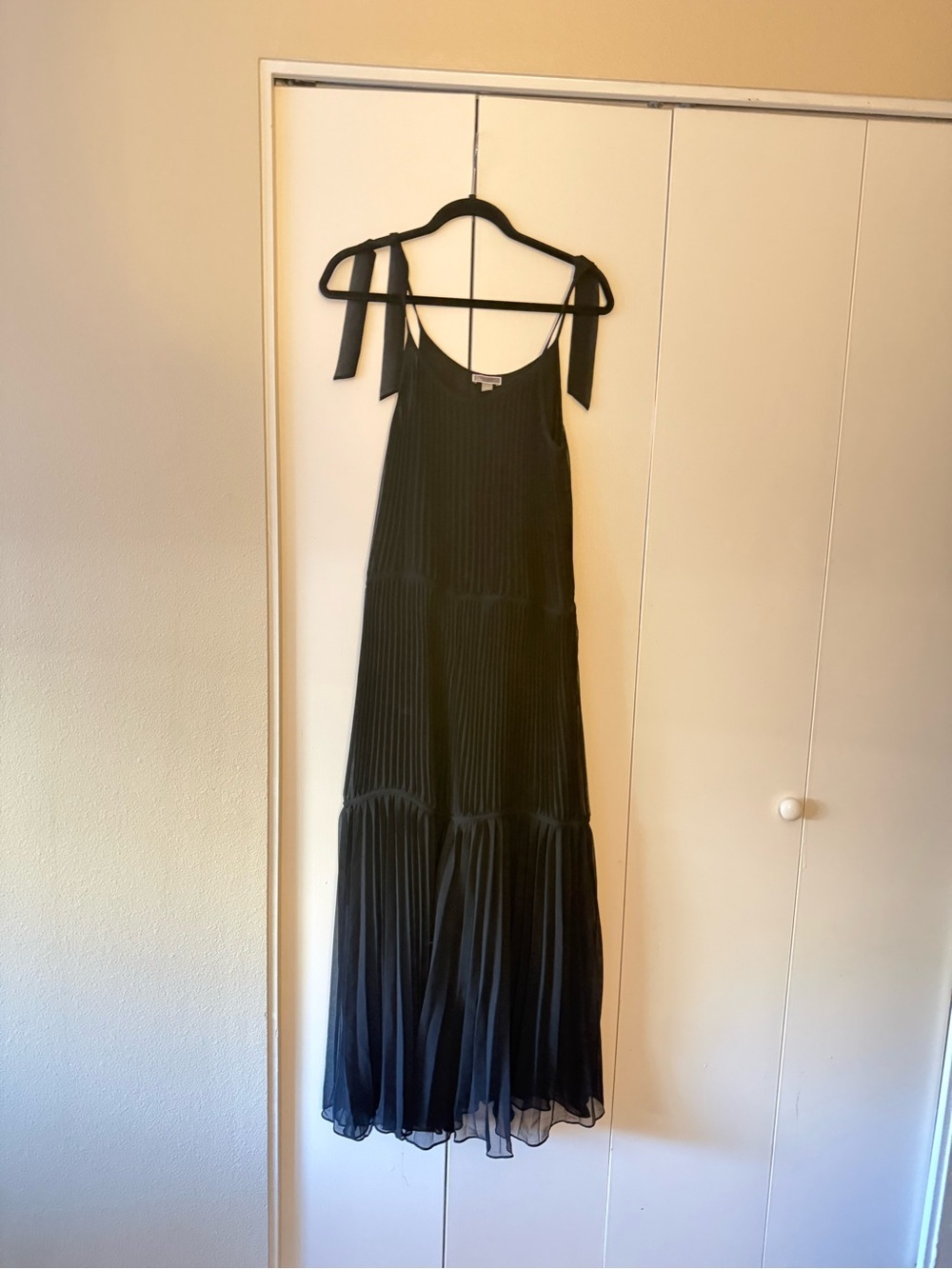 Chelsea28 Black Pleated Maxi Dress with Tie Straps